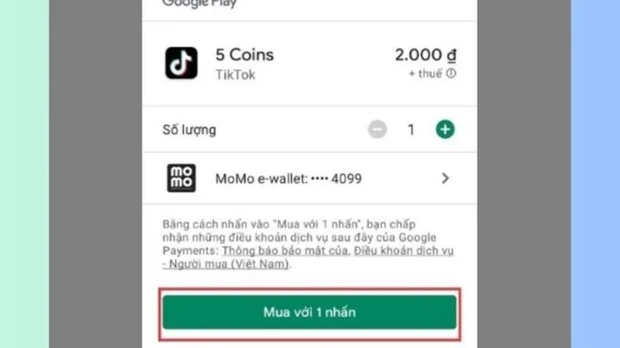 Chọn Mua với 1 nhấn để nạp xu trên TikTok