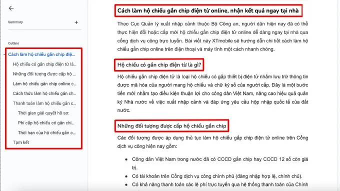Tạo danh sách mục tiêu đề trước khi tạo mục lục trên Google Docs