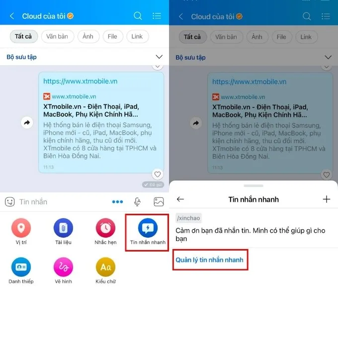 Cách cài tin nhắn nhanh trong đoạn chat