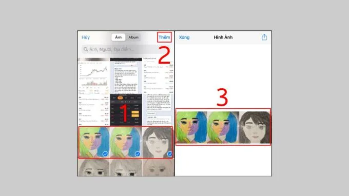 Chọn các bức ảnh muốn ghép bằng cách tick vào từng ảnh trong thư viện ảnh