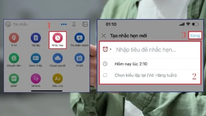 hẹn giờ gửi tin nhắn Zalo bằng nhắc hẹn