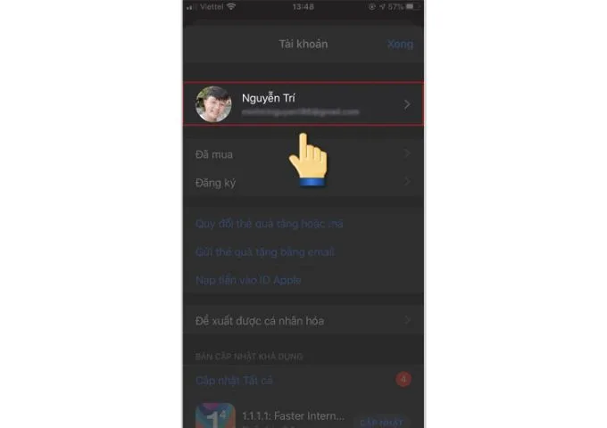 Bước 3 chuyển vùng trực tiếp trên App Store