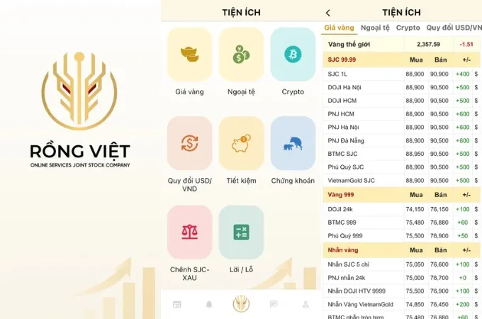 App Đầu tư vàng - Rồng Việt