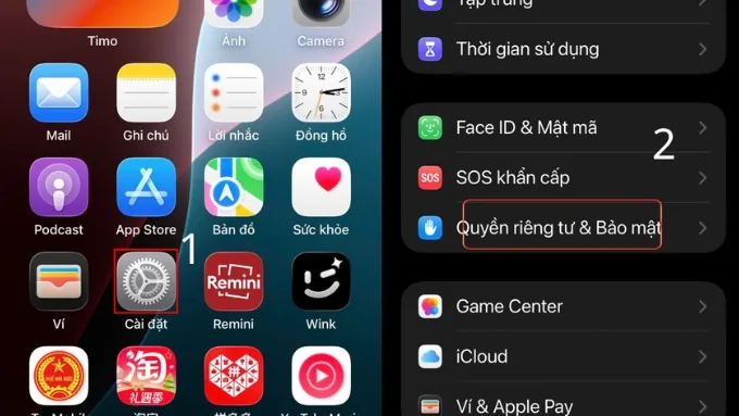 Chọn Quyền riêng tư & Bảo mật