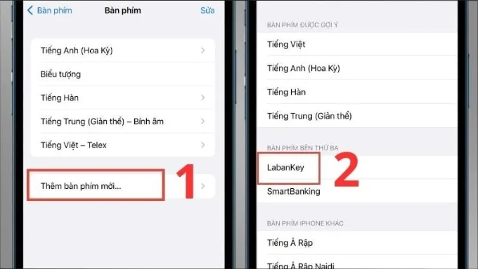 Chọn Thêm bàn phím mới và chọn LabanKey tại mục Bàn phím bên thứ ba