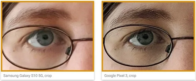 Phóng to ảnh chụp bằng camera selfie S10 5G và Pixel 3