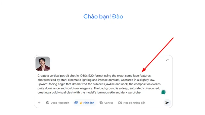 Nhập mô tả (prompt) để hướng dẫn AI tạo ra bức ảnh theo ý muốn