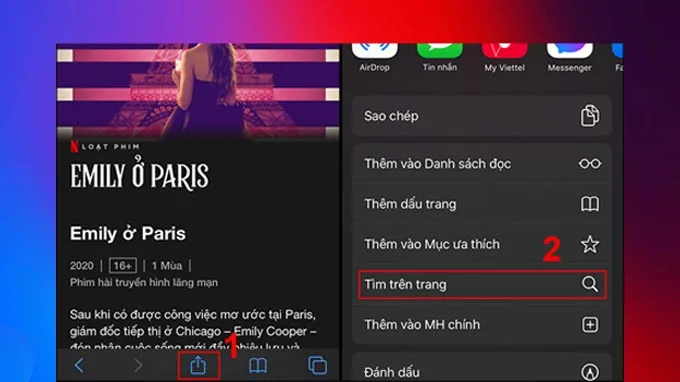 tìm cụm từ trên Safari của iPhone