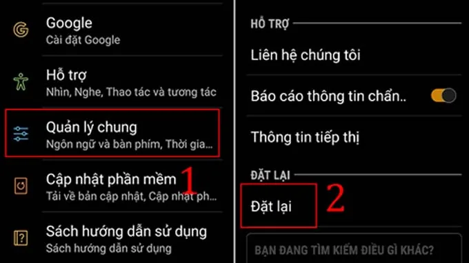 reset điện thoại Samsung bằng cài đặt