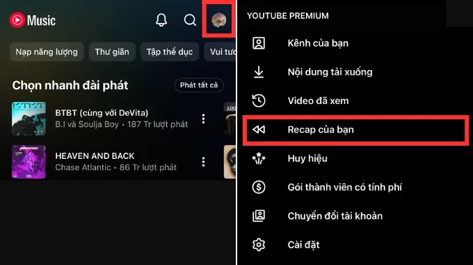 Cách xem Youtube Music Recap 2025 trên điện thoại