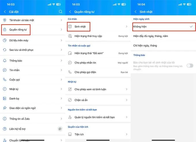 Cách tắt thông báo sinh nhật của mình trên Zalo