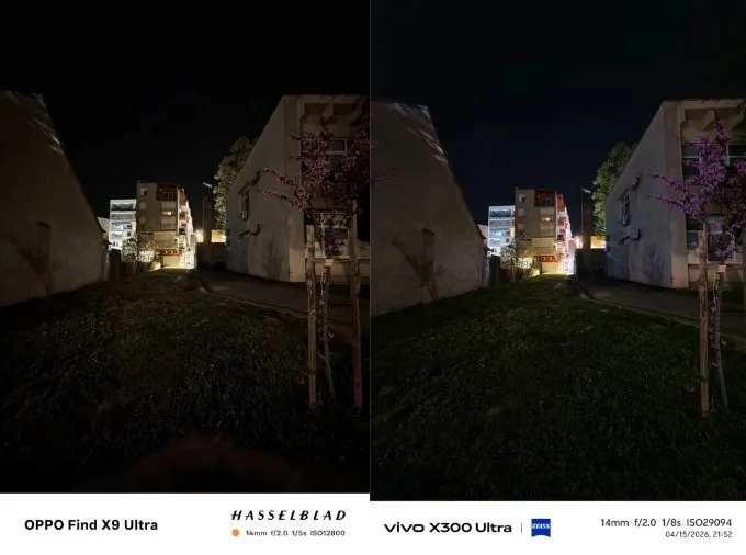 So sánh ảnh chụp thiếu sáng của camera góc rộng OPPO Find X9 Ultra và Vivo X300 Ultra