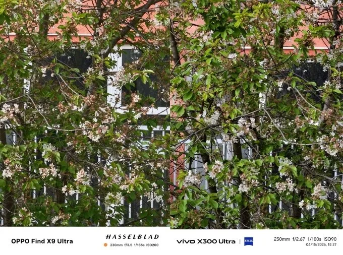 So sánh ảnh chụp ban ngày của camera tele OPPO Find X9 Ultra và Vivo X300 Ultra