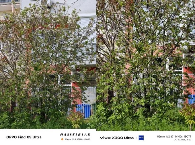 So sánh ảnh chụp ban ngày của camera tele OPPO Find X9 Ultra và Vivo X300 Ultra
