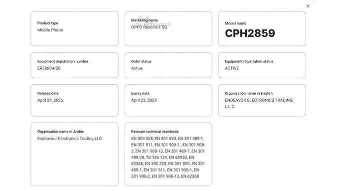 OPPO Reno 16F (CPH2859) - sạc nhanh 80W và phân phối tại Đông Nam Á