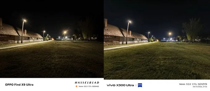 So sánh ảnh chụp thiếu sáng của camera góc rộng OPPO Find X9 Ultra và Vivo X300 Ultra