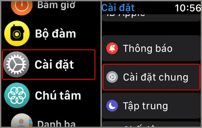Truy cập Apple Watch và mở mục Cài đặt
