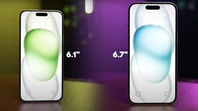 Sự khác biệt về kích thước màn hình giữa iPhone 15 và iPhone 15 Plus