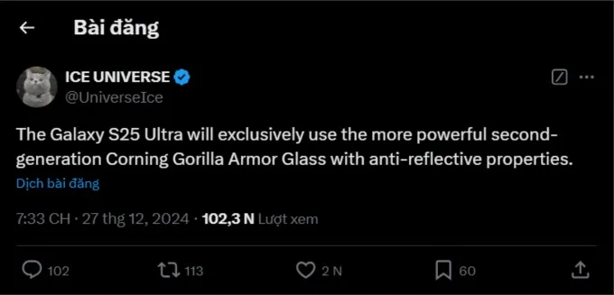 Samsung S25 Ultra độc quyền kính Gorilla Armor thế hệ 2