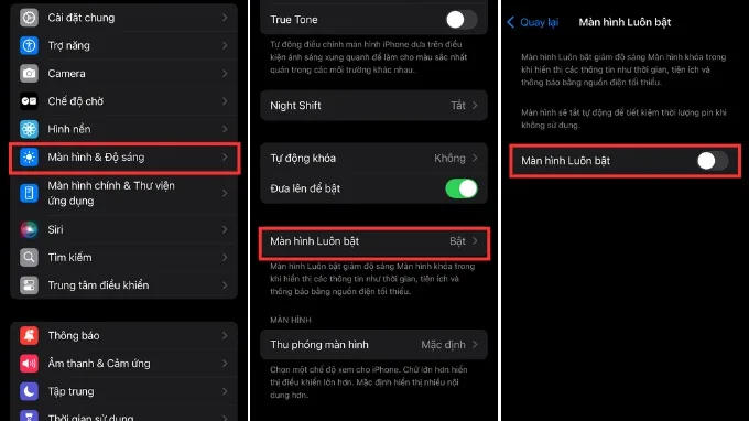 Cách tắt màn hình luôn bật trên iPhone 15 Pro Series