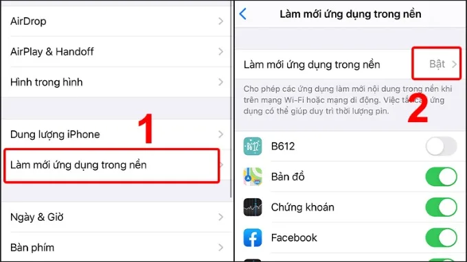 Tắt tính năng Làm mới ứng dụng trong nền