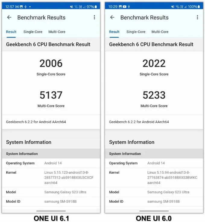 Bài kiểm tra GeekBench 6 của Galaxy S23 Ultra trên One UI 6.1