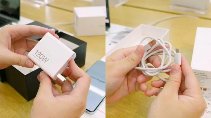 Củ sạc 120W cùng dây sạc đi kèm bên trong hộp Xiaomi 14 Pro