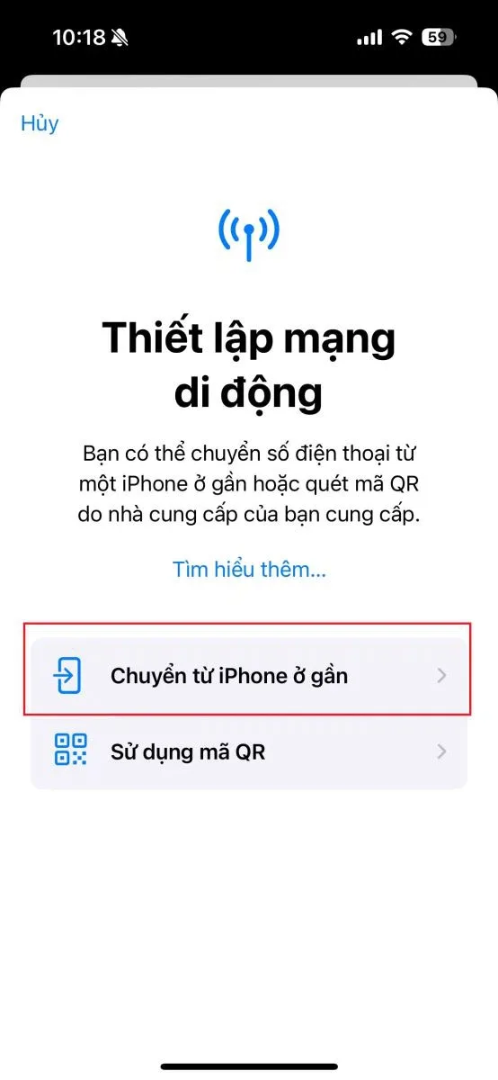 Chọn Chuyển từ iPhone ở gần