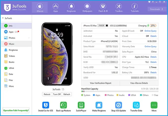 Cách kiểm tra điện thoại iPhone bằng ứng dụng 3utools