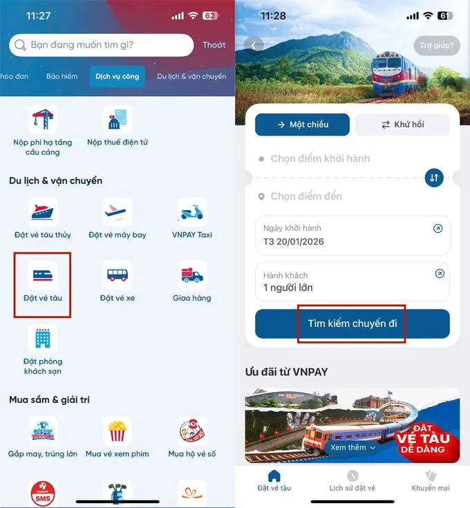 Điền đầy đủ thông tin cho hành trình