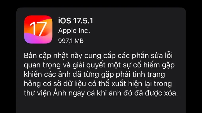 Mô tả bản cập nhật iOS 17.5.1