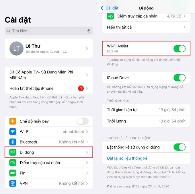 Bật tắt Wifi Assist và tắt chế độ nguồn điện thấp