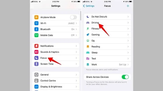 Tắt chế độ tập trung lái xe  trên iPhone 14 khi bị lỗi tự chuyển qua chế độ im lặng