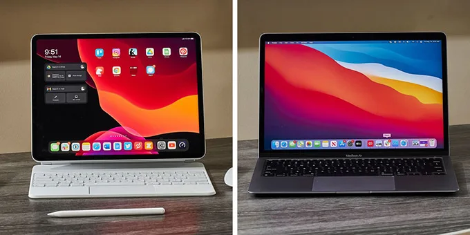 iPad Pro M1 11inch chạy trên hệ điều hành iPadOS còn Macbook Air M1 là macOS