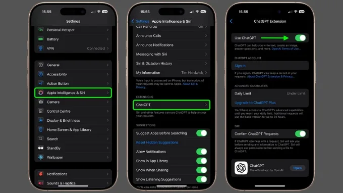 Thiết lập ChatGPT trên iOS 18.2