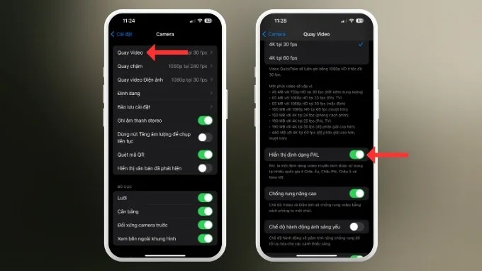 Quay video ở định dạng PAL