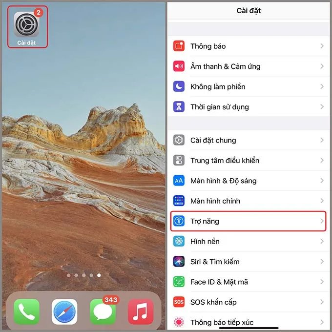 Vào Cài đặt và sau đó chọn Trợ Năng để chỉnh tần số quét trên iPhone 14 Pro Max