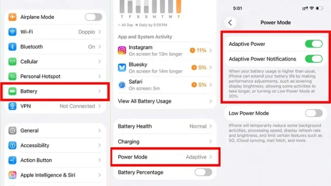 Bật Chế độ nguồn thích ứng (Adaptive Power Mode)