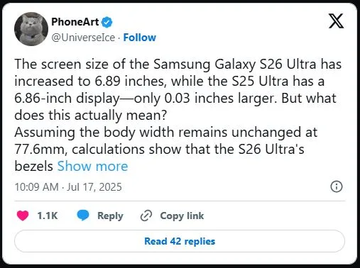 Tiêu điểm Galaxy S26 Ultra: Màn hình lớn hơn, viền mỏng hơn và những cải tiến đáng mong đợi