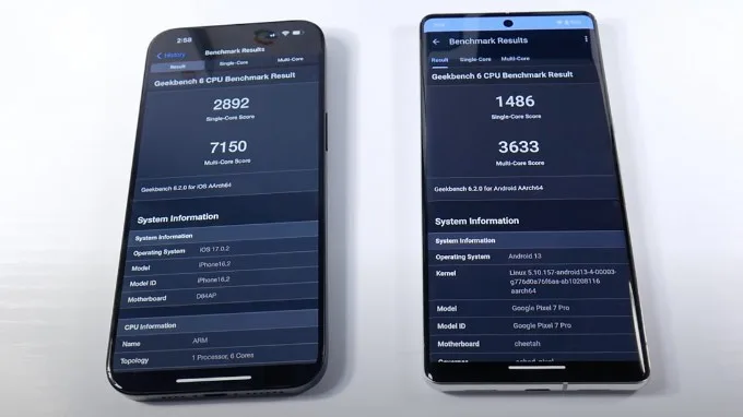 Điểm hiệu năng trên iPhone 15 Pro Max và Google Pixel 7 Pro
