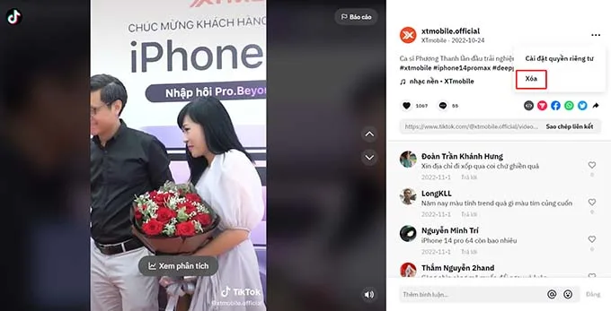 Chọn video bạn muốn xóa và nhấn vào biểu tượng ba chấm ở phía bên phải