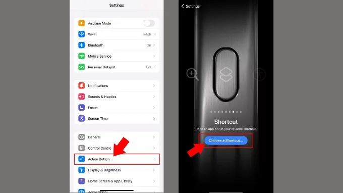 Đặt tên và gán lệnh cho nút Action Button