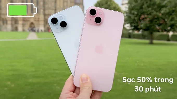 iPhone 15 và iPhone 15 Plus đều sạc đầy 50% trong 30 phút