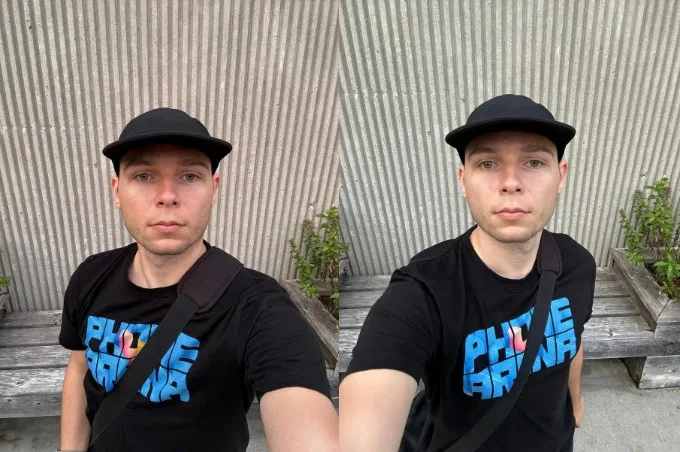 Ảnh chụp selfie của iPhone 15 (trái) và iPhone 14 (phải)