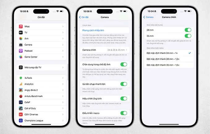 Thay đổi camera mặc định trên iPhone 15 Pro Max