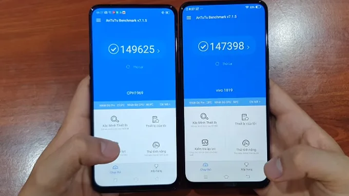 Cả 2 điện thoại Oppo F11 Pro và Vivo V15 đều có cấu hình ngang nhau