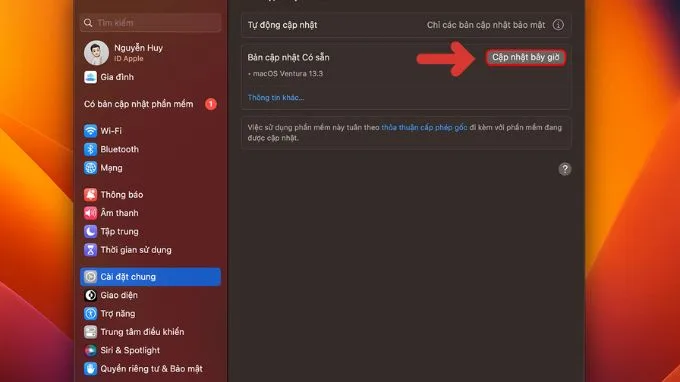 Cập nhật phiên bản hệ điều hành MacOS mới
