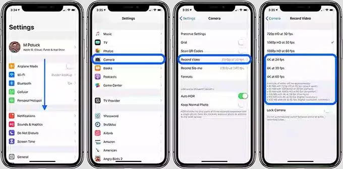 Thiết lập video độ phân giải 4K để quay video trên iPhone 15 Pro Max