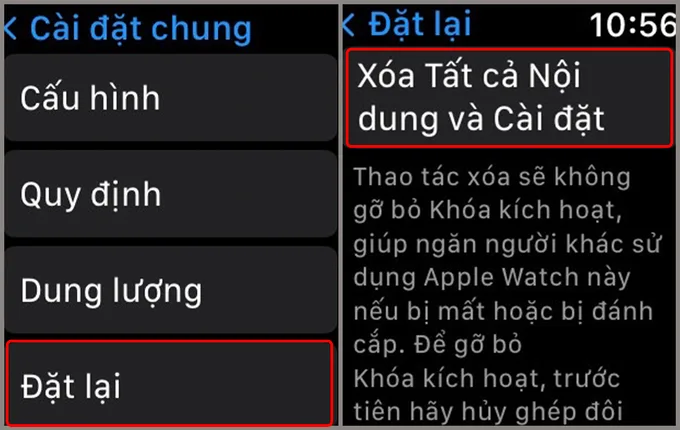 Tiếp tục nhấn vào phần Đặt lại 