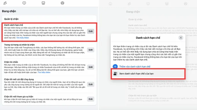 Cách xem danh sách chặn trên Facebook bằng máy tính